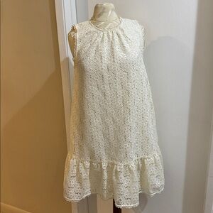 Kate Spade Flora Lace French Cream Pleated Hem  Lined Zip Shift Midi Dress S